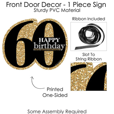 Adult 60th Birthday - Gold - Hanging Porch Birthday Party Outdoor Decorations - Front Door Decor - 1 Piece Sign