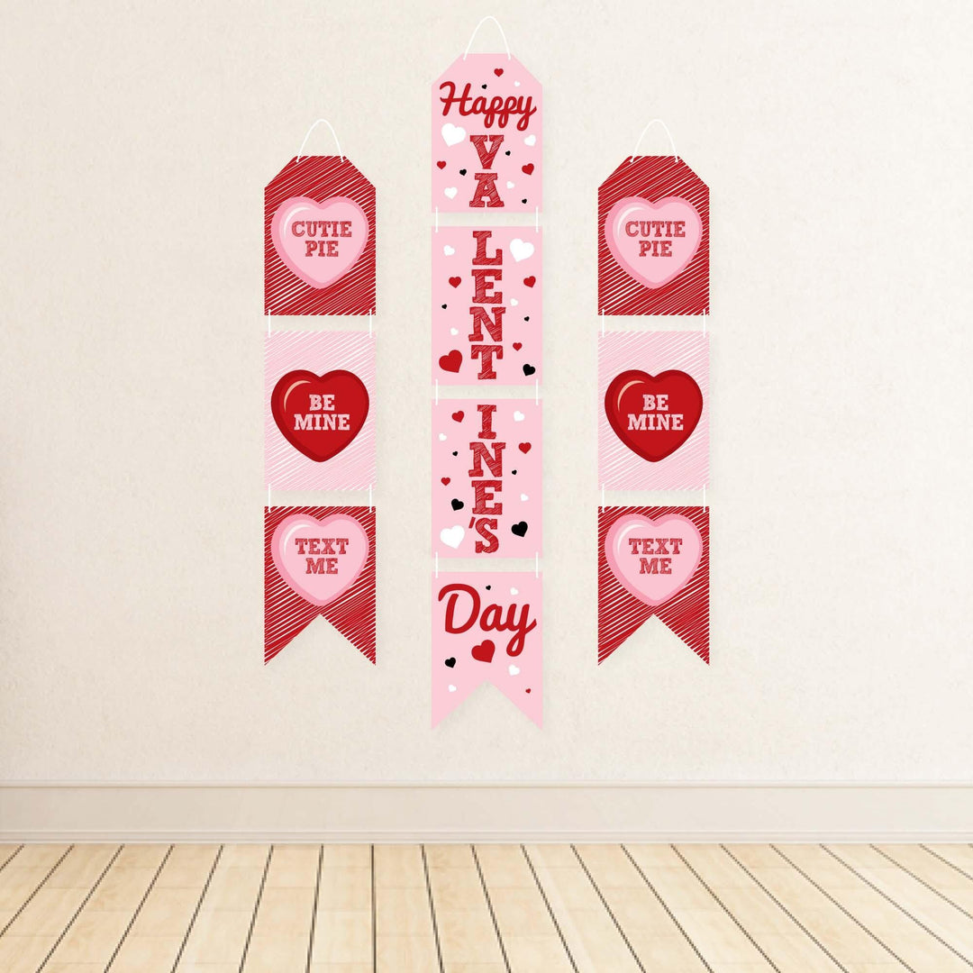 Conversation Hearts - Hanging Vertical Paper Door Banners - Valentine's Day Party Wall Decoration Kit - Indoor Door Decor