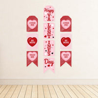 Conversation Hearts - Hanging Vertical Paper Door Banners - Valentine's Day Party Wall Decoration Kit - Indoor Door Decor