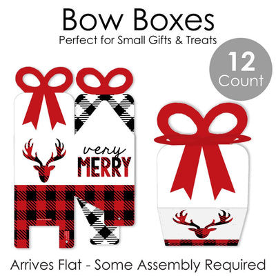 Prancing Plaid - Square Favor Gift Boxes - Reindeer Holiday and Christmas Party Bow Boxes - Set of 12