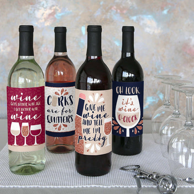 But First, Wine - Wine Tasting Party Decorations for Women and Men - Wine Bottle Label Stickers - Set of 4