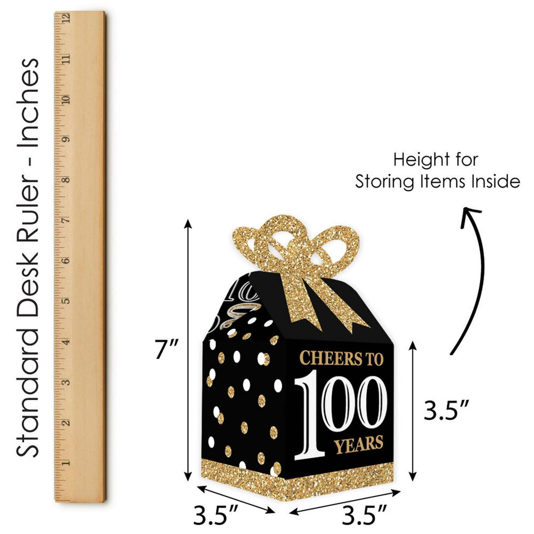 Adult 100th Birthday - Gold - Square Favor Gift Boxes - Birthday Party Bow Boxes - Set of 12