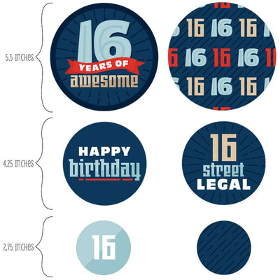 Boy 16th Birthday - Sweet Sixteen Birthday Party Giant Circle Confetti - Party Decorations - Large Confetti 27 Count