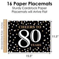Adult 80th Birthday - Gold - Party Table Decorations - Birthday Party Placemats - Set of 16
