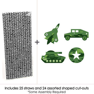 Camo Hero - Paper Straw Decor - Army Military Camouflage Party Striped Decorative Straws - Set of 24