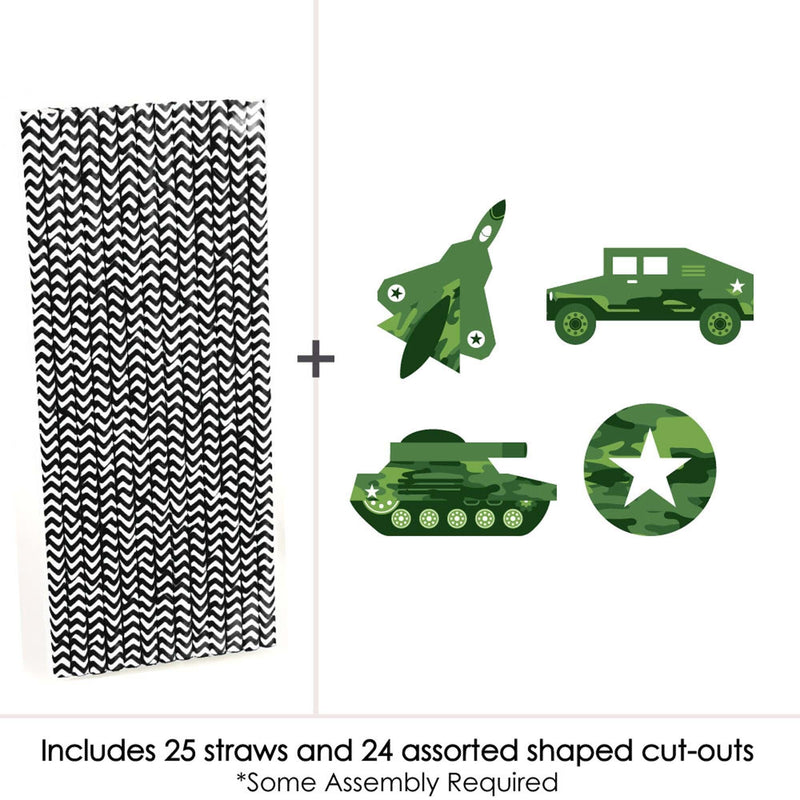 Camo Hero - Paper Straw Decor - Army Military Camouflage Party Striped Decorative Straws - Set of 24