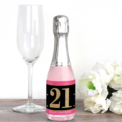 Finally 21 Girl - 21st Birthday - Mini Wine and Champagne Bottle Label Stickers - 21st Birthday Party Favor Gift - For Women and Men - Set of 16