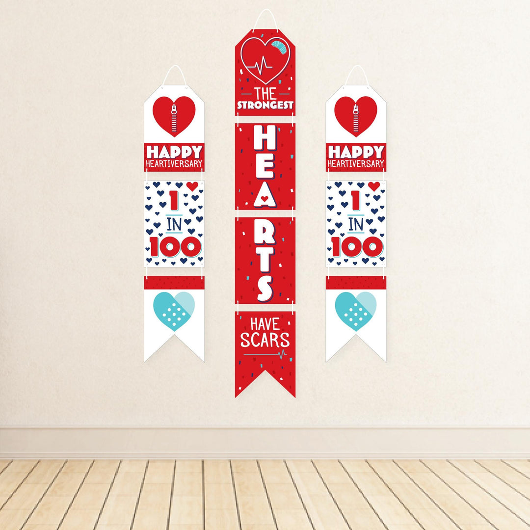 Happy Heartiversary - Hanging Vertical Paper Door Banners - CHD Awareness Wall Decoration Kit - Indoor Door Decor