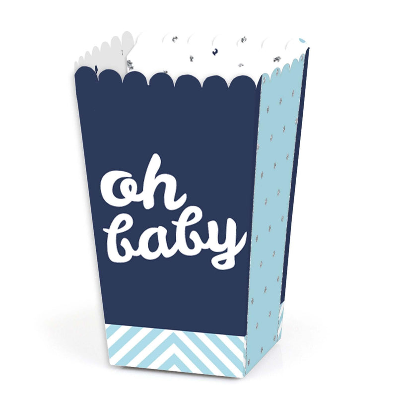 Hello Little One - Blue and Silver - Boy Baby Shower Favor Popcorn Treat Boxes - Set of 12