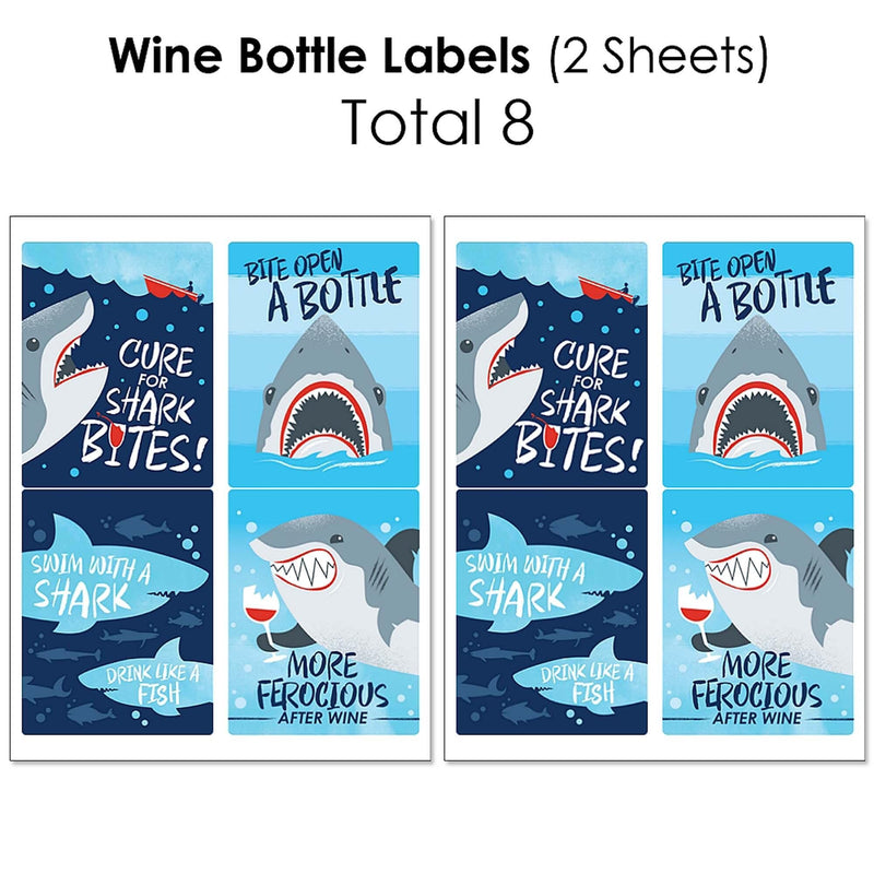Shark Zone - Mini Wine Bottle Labels, Wine Bottle Labels and Water Bottle Labels - Jawsome Shark Party or Birthday Party Decorations - Beverage Bar Kit - 34 Pieces
