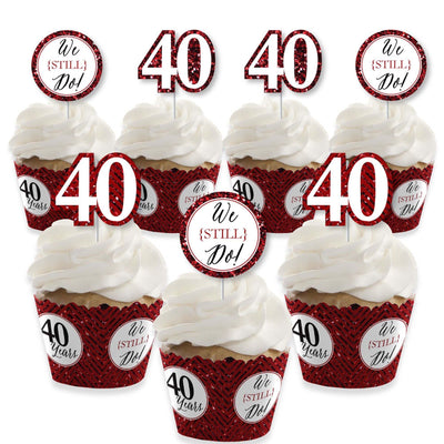 We Still Do - 40th Wedding Anniversary - Cupcake Decoration - Anniversary Party Cupcake Wrappers and Treat Picks Kit - Set of 24
