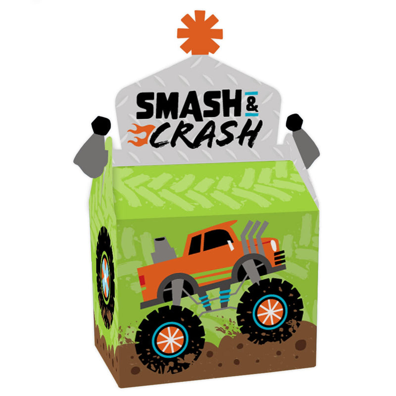 Smash and Crash - Monster Truck - Treat Box Party Favors - Boy Birthday Party Goodie Gable Boxes - Set of 12
