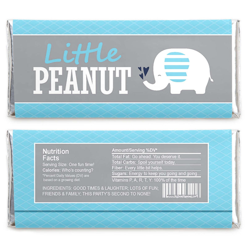 Blue Elephant - Candy Bar Wrapper Boy Baby Shower or Birthday Party Favors - Set of 24