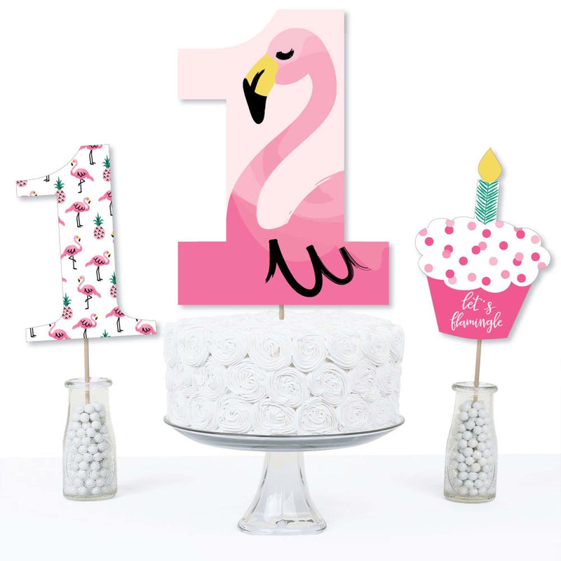 1st Birthday Pink Flamingo - Tropical First Birthday Party Centerpiece Sticks - Table Toppers - Set of 15