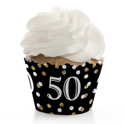 Adult 50th Birthday - Gold - Birthday Decorations - Party Cupcake Wrappers - Set of 12
