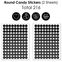 Mr. and Mrs. - Mini Candy Bar Wrappers, Round Candy Stickers and Circle Stickers - Black and White Wedding or Bridal Shower Candy Favor Sticker Kit - 304 Pieces