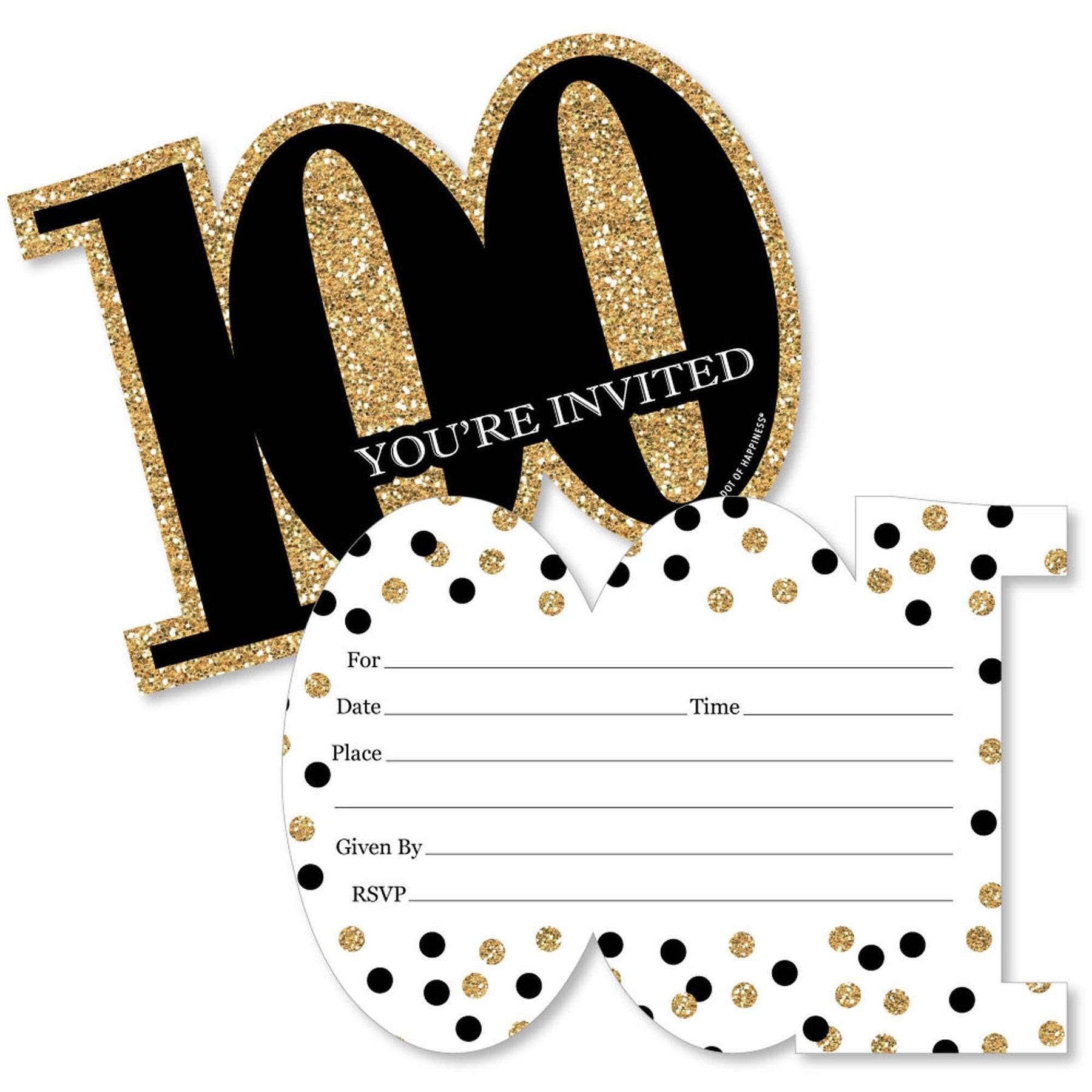 Adult 100th Birthday - Gold - Shaped Fill-In Invitations - Birthday Party Invitation Cards with Envelopes - Set of 12 | BigDotOfHappiness.com – Big Dot of Happiness LLC adult-100th-birthday-gold-shaped-fill-in-invitations-birthday-party-invitation-cards-with-envelopes-set-of-12-bigdotofhappiness-com-big-dot-of-happiness-llc