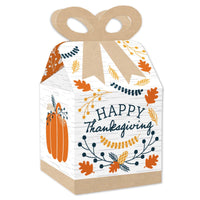 Happy Thanksgiving - Square Favor Gift Boxes - Fall Harvest Party Bow Boxes - Set of 12