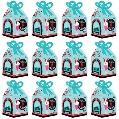 50's Sock Hop - Square Favor Gift Boxes - 1950s Rock N Roll Party Bow Boxes - Set of 12