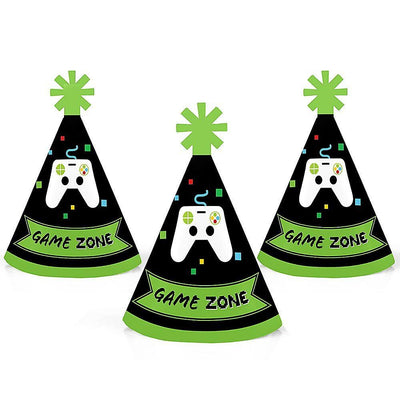 Game Zone - Mini Cone Pixel Video Game Party or Birthday Party Hats - Small Little Party Hats - Set of 8