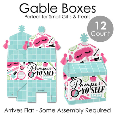 Spa Day - Treat Box Party Favors - Girls Makeup Party Goodie Gable Boxes - Set of 12