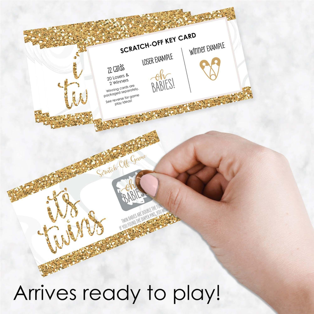 It's Twins - Gold Twins Baby Shower Game Scratch Off Cards - 22 Count