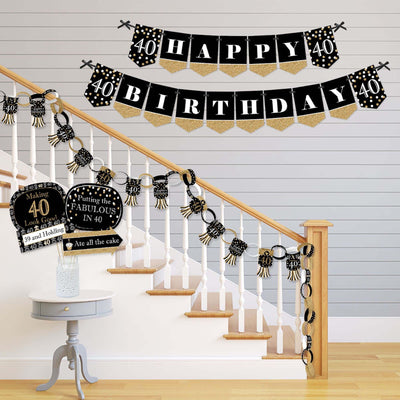 Adult 40th Birthday - Gold - Banner and Photo Booth Decorations - Birthday Party Supplies Kit - Doterrific Bundle