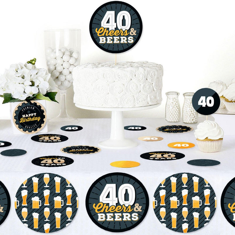 Cheers and Beers to 40 Years - 40th Birthday Party Giant Circle Confetti - Party Decorations - Large Confetti 27 Count