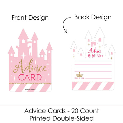 Little Princess Crown - Castle Wish Card Pink and Gold Princess Baby Shower Activities - Shaped Advice Cards Game - Set of 20