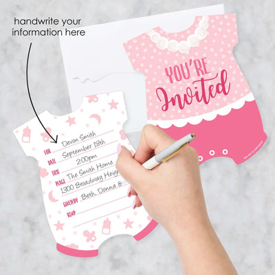 It's a Girl - Shaped Fill-In Invitations - Pink Baby Shower Invitation Cards with Envelopes - Set of 12