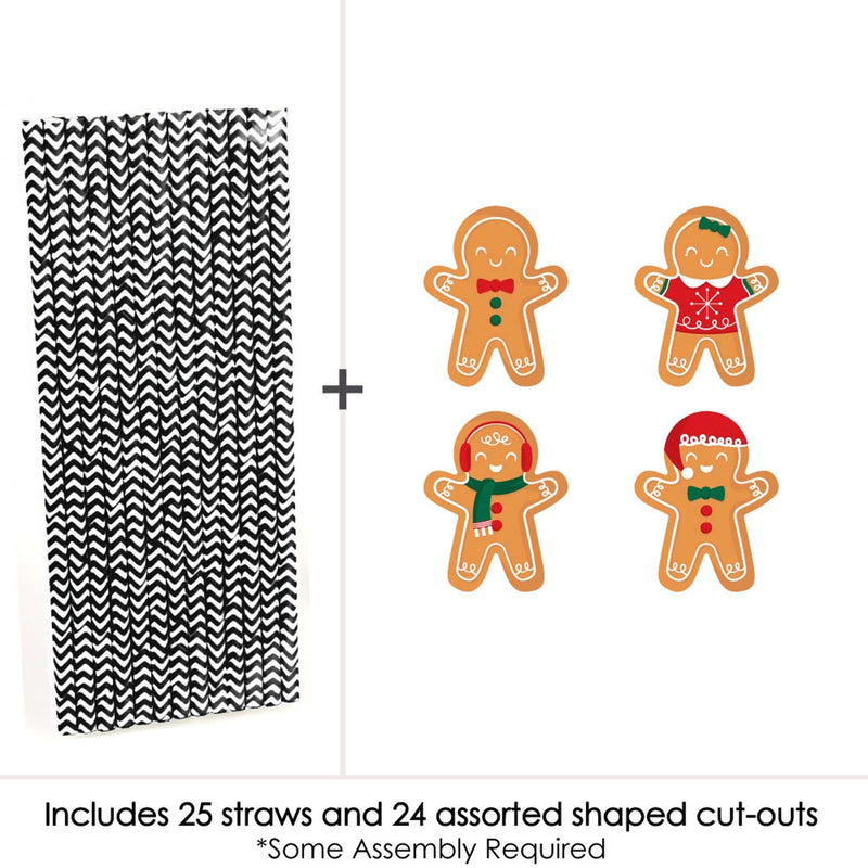 Gingerbread Christmas - Paper Straw Decor - Gingerbread Man Holiday Party Striped Decorative Straws - Set of 24