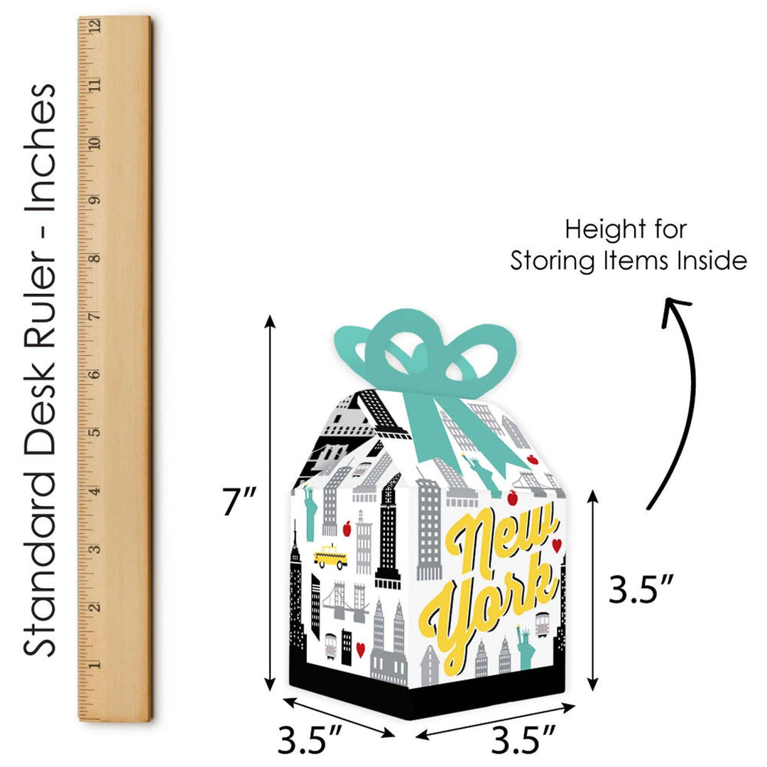 NYC Cityscape - Square Favor Gift Boxes - New York City Party Bow Boxes - Set of 12