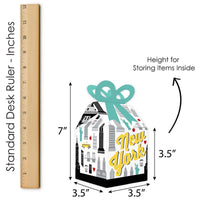 NYC Cityscape - Square Favor Gift Boxes - New York City Party Bow Boxes - Set of 12