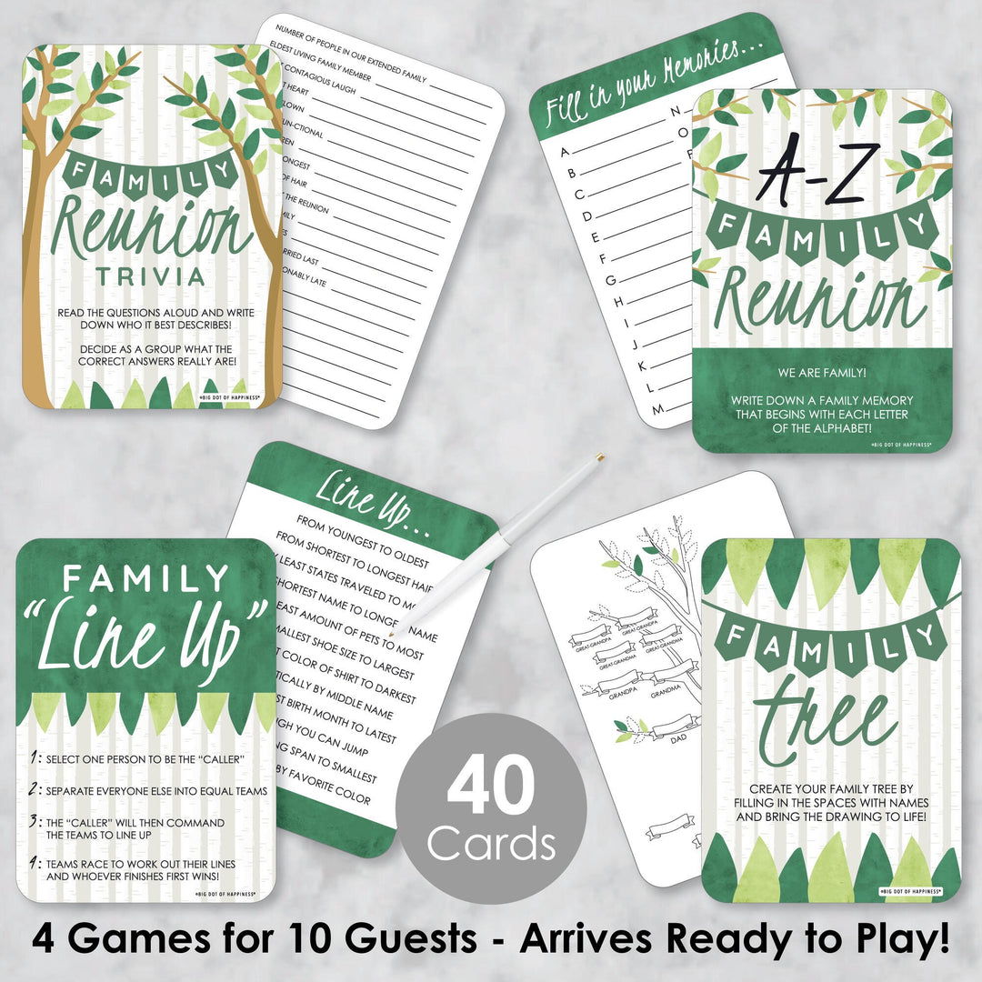 Family Tree Reunion - 4 Family Gathering Party Games - 10 Cards Each - Gamerific Bundle