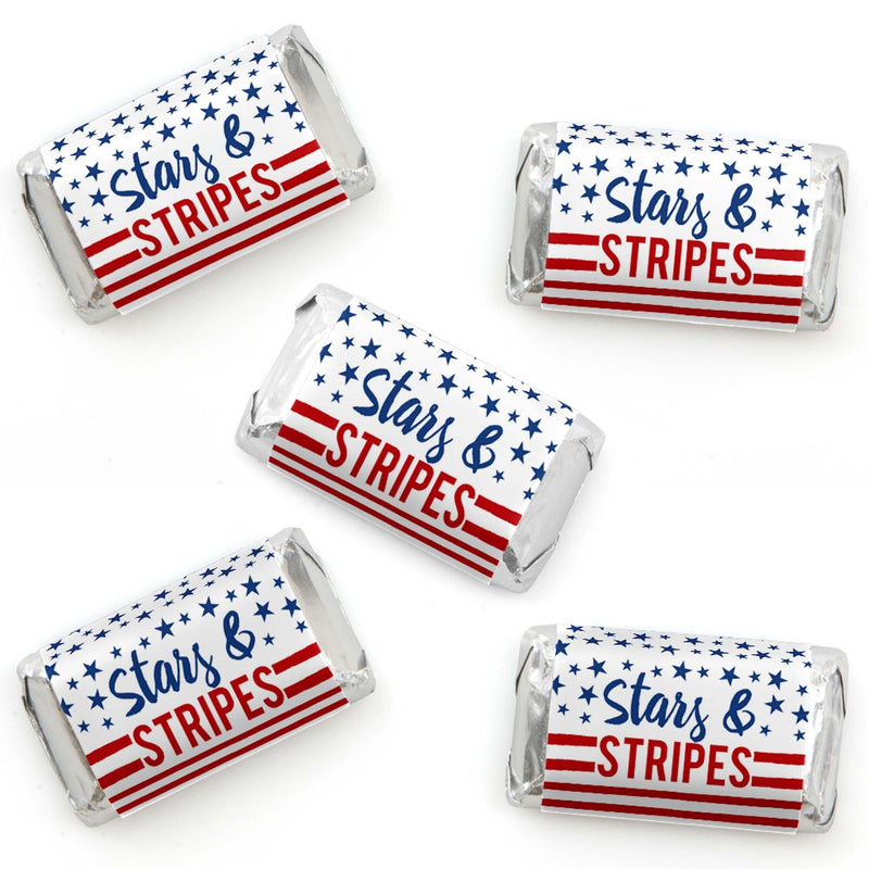 Stars & Stripes - Mini Candy Bar Wrapper Stickers - Memorial Day, 4th of July and Labor Day USA Patriotic Small Favors - 40 Count