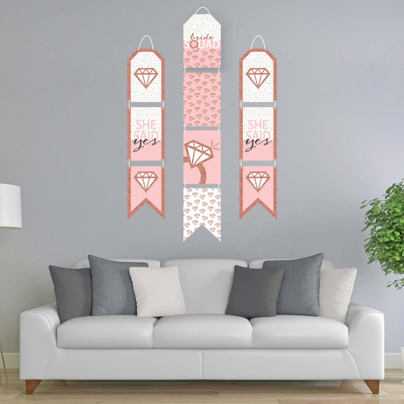 Bride Squad - Hanging Vertical Paper Door Banners - Rose Gold Bridal Shower or Bachelorette Party Wall Decoration Kit - Indoor Door Decor