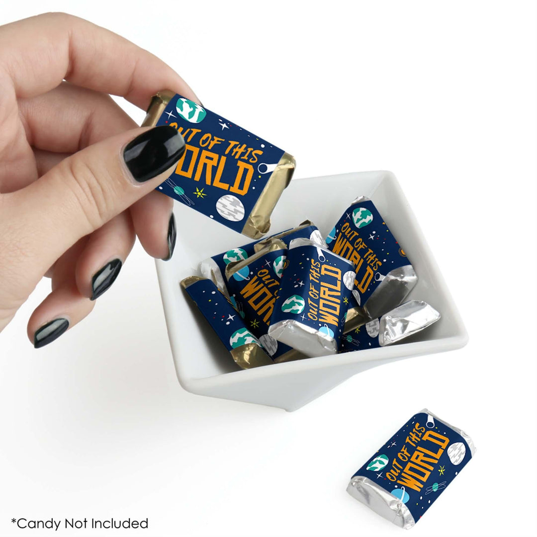Blast Off to Outer Space - Mini Candy Bar Wrappers Stickers - Rocket Ship Baby Shower or Birthday Party Small Favors - 40 Count