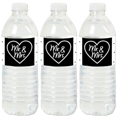 Mr. and Mrs. - Black and White Wedding or Bridal Shower Water Bottle Sticker Labels - Set of 20