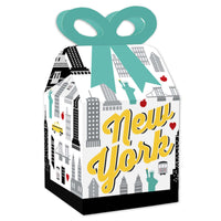 NYC Cityscape - Square Favor Gift Boxes - New York City Party Bow Boxes - Set of 12