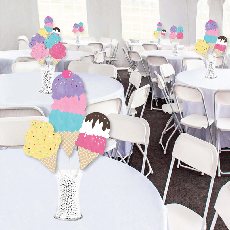 Scoop Up The Fun - Ice Cream - Sprinkles Party Centerpiece Sticks - Showstopper Table Toppers - 35 Pieces