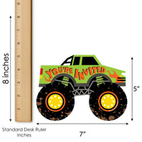 Smash and Crash - Monster Truck - Shaped Fill-In Invitations - Boy Birthday Party Invitation Cards with Envelopes - Set of 12