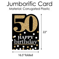 Adult 50th Birthday - Gold - Happy Birthday Giant Greeting Card - Big Shaped Jumborific Card - 16.5 x 22 inches