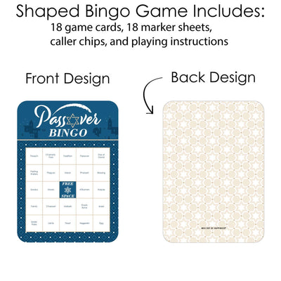 Happy Passover - Bingo Cards and Markers - Pesach Jewish Holiday Party Shaped Bingo Game - Set of 18