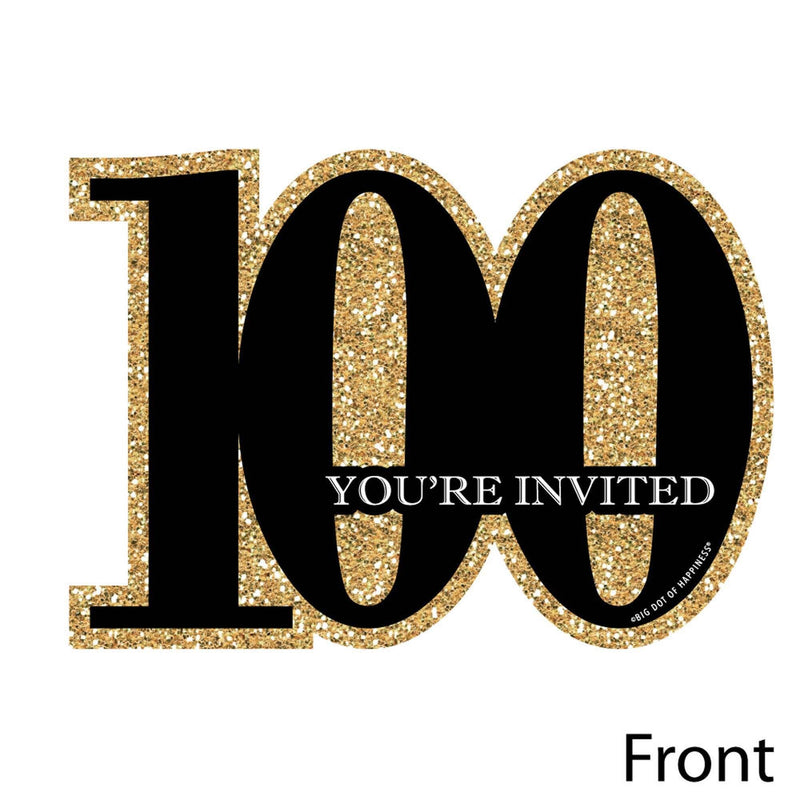 Adult 100th Birthday - Gold - Shaped Fill-In Invitations - Birthday Party Invitation Cards with Envelopes - Set of 12