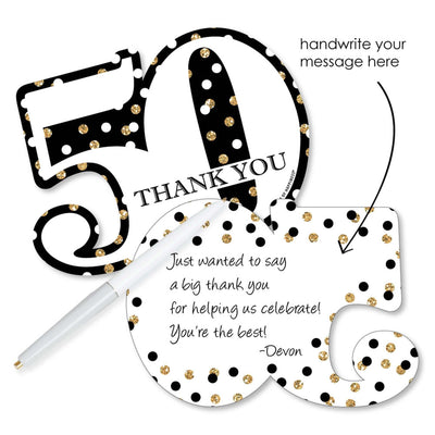 Adult 50th Birthday - Gold - Shaped Thank You Cards - Birthday Party Thank You Note Cards with Envelopes - Set of 12