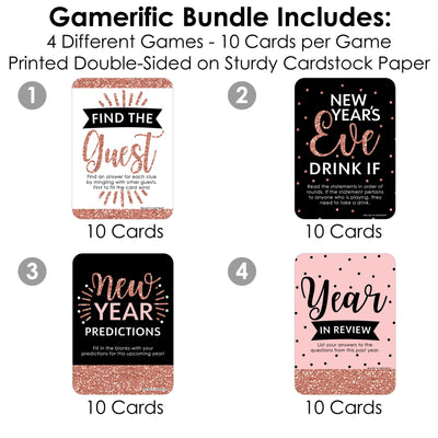 Rose Gold Happy New Year - 4 New Years Eve Party Games - 10 Cards Each - Gamerific Bundle