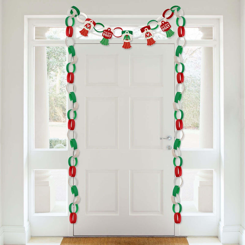 Ugly Sweater - 90 Chain Links and 30 Paper Tassels Decoration Kit - Holiday and Christmas Party Paper Chains Garland - 21 feet