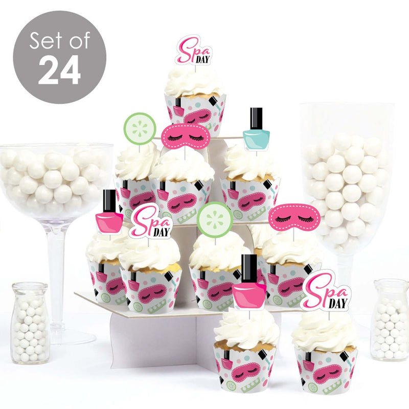 Spa Day - Cupcake Decoration - Girls Makeup Party Cupcake Wrappers and Treat Picks Kit - Set of 24