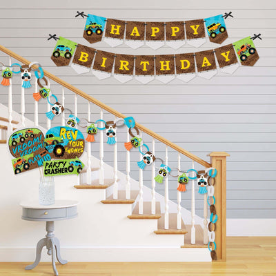 Smash and Crash - Monster Truck - Banner and Photo Booth Decorations - Boy Birthday Party Supplies Kit - Doterrific Bundle