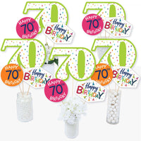 70th Birthday - Cheerful Happy Birthday - Colorful Seventieth Birthday Party Centerpiece Sticks - Table Toppers - Set of 15
